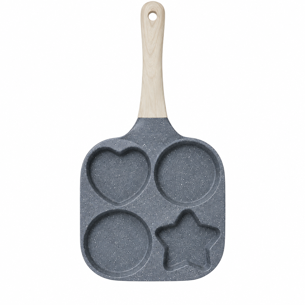 Grey breakfast frying pan overhead view, colour example