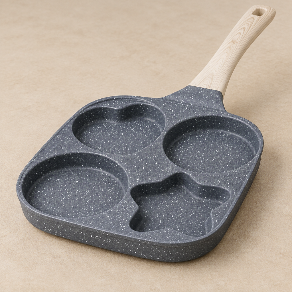 Grey four-compartment pan low angled view