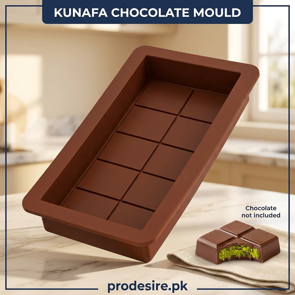PRODESIRE brown kunafa silicone chocolate mould with segmented rectangular bar pattern