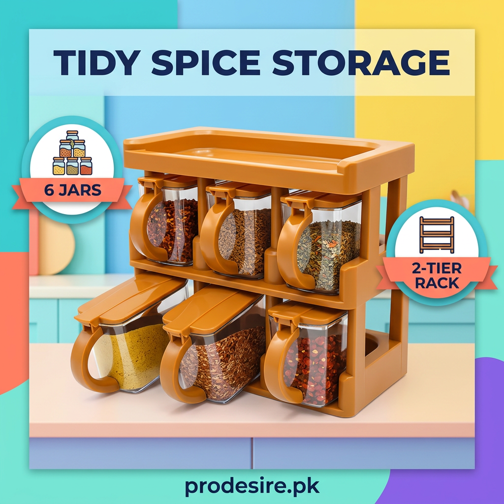 Six-jar spice rack elevated view