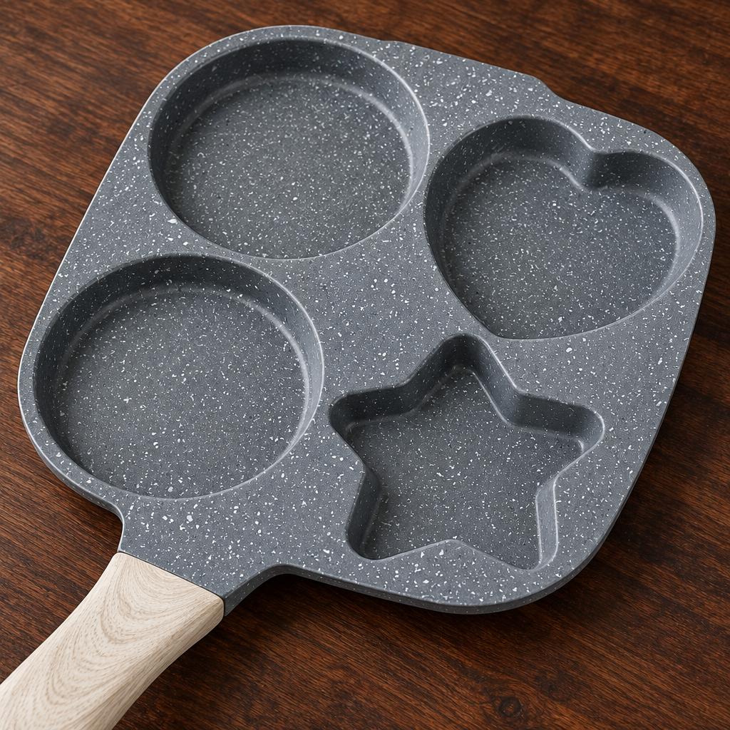 Close-up of breakfast pan shaped cooking compartments