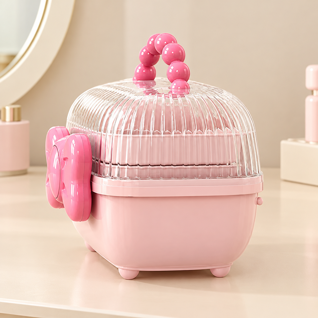 Pink organizer closed side view