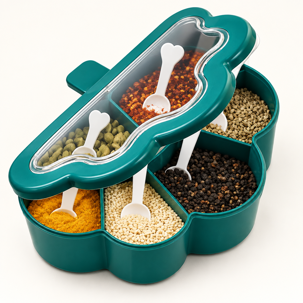 Teal multi-compartment organizer on a clean white background