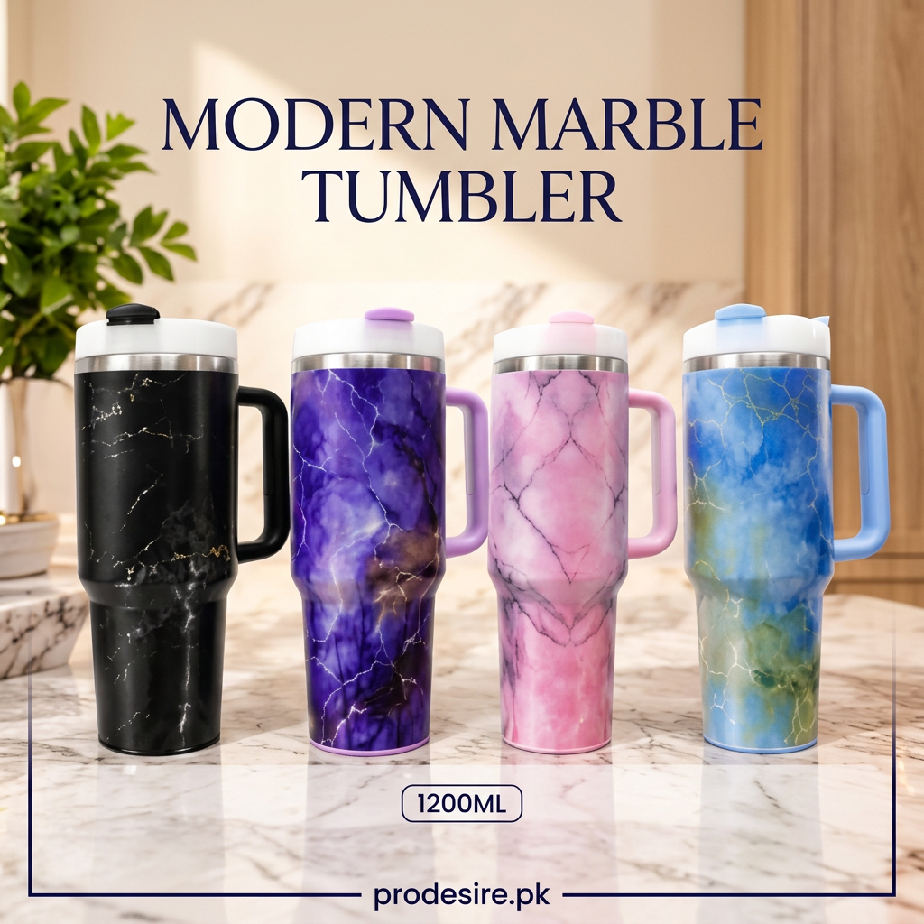 1200ML modern marble print tumblers in black purple pink and blue with side handles
