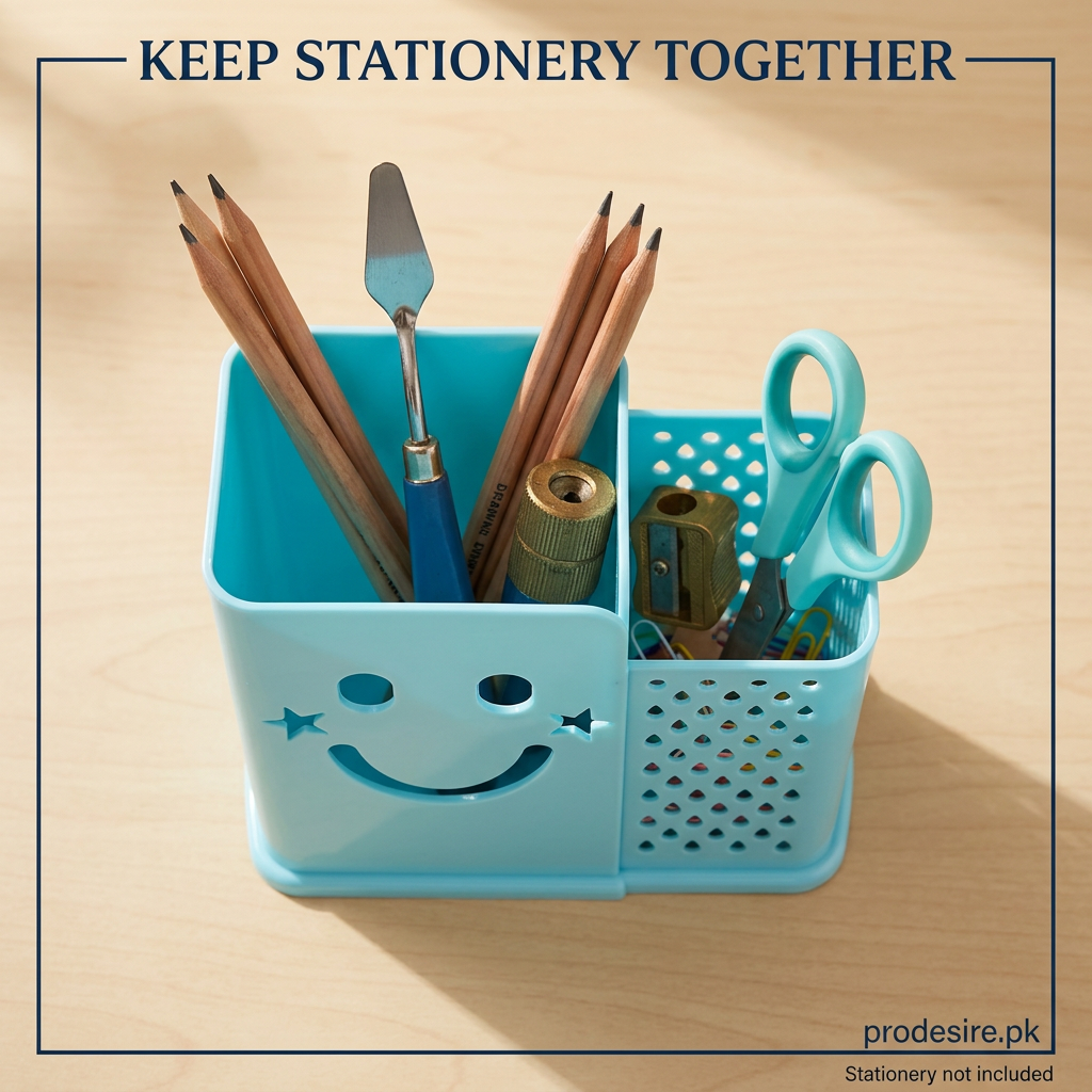 Top view of PRODESIRE smiley pen holder showing open storage sections