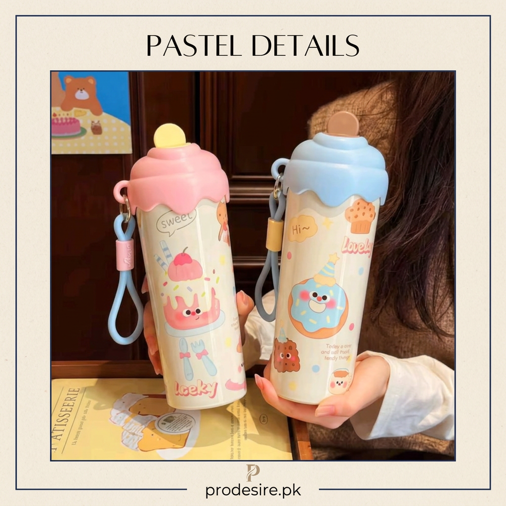 Pink and blue kawaii ice cream bottles with dessert prints and wrist loops