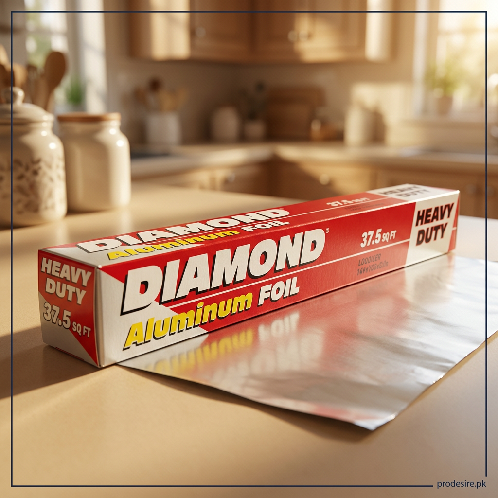 Close-up of Diamond aluminum foil packaging with a silver foil sheet