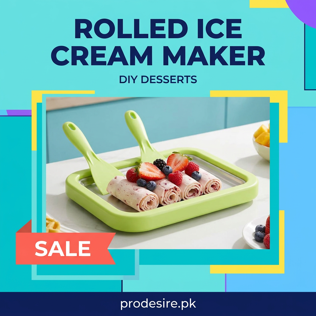 Rolled Ice Cream Maker sale poster on turquoise geometric background