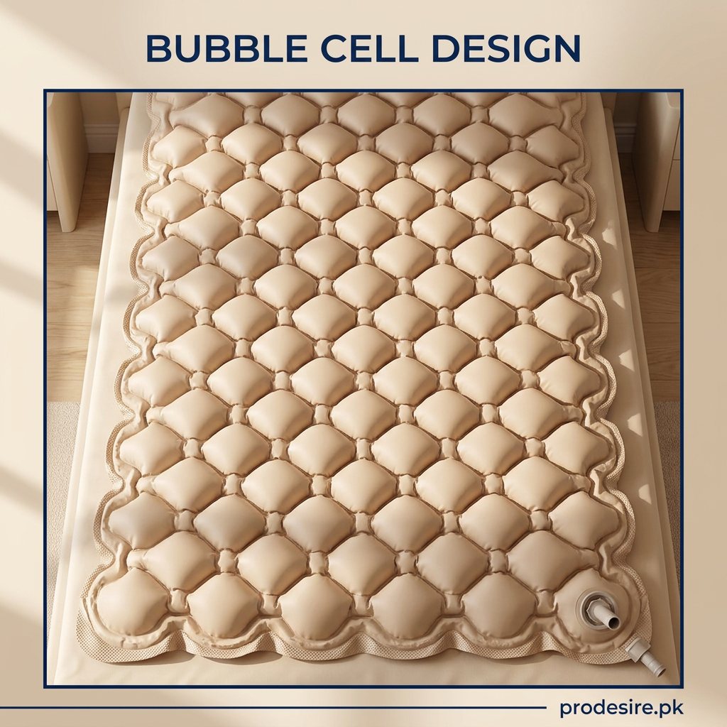 Overhead detail of beige bubble cells on single bed air mattress overlay