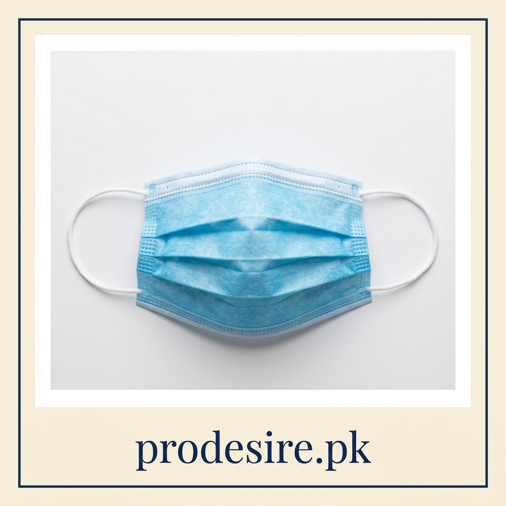 Blue disposable ear-loop face mask with prodesire.pk branded border