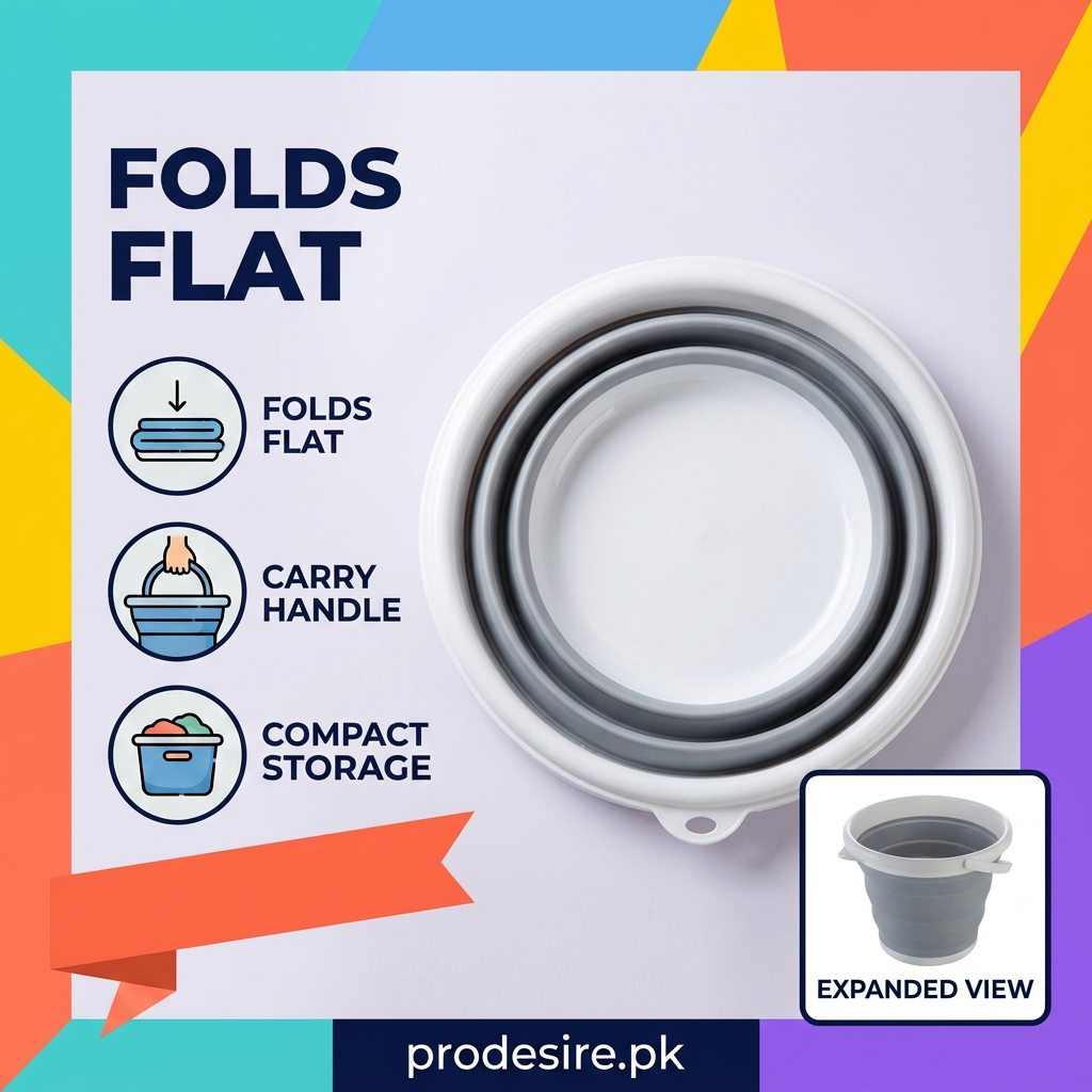 Folded bucket compact storage poster