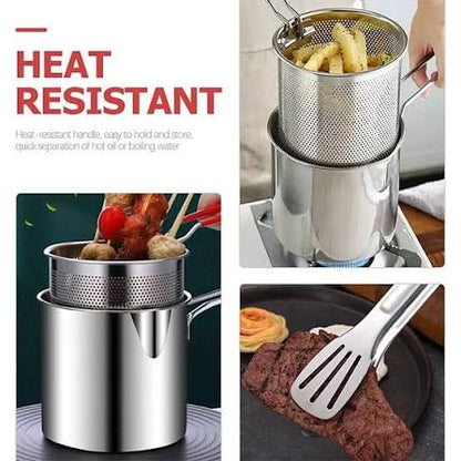 PRODESIRE™ STAINLESS STEEL DEEP FRYING POT WITH STRAINER BASKET (1200ML)