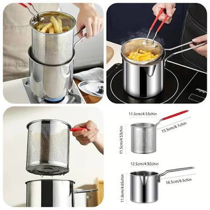 PRODESIRE™ STAINLESS STEEL DEEP FRYING POT WITH STRAINER BASKET (1200ML)