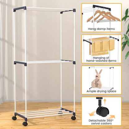 PRODESIRE™ 3-TIER MOVABLE LAUNDRY DRYING/TOWEL RACK WITH WHEELS