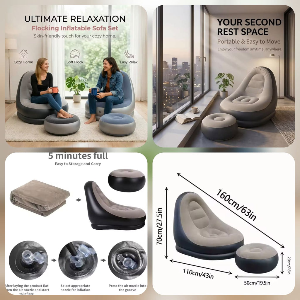 INFLATABLE SOFA WITH FOOT REST & ELECTRIC PUMP