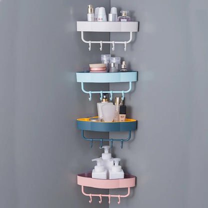 WALL-MOUNTED BATHROOM CORNER RACK WITH HOOKS