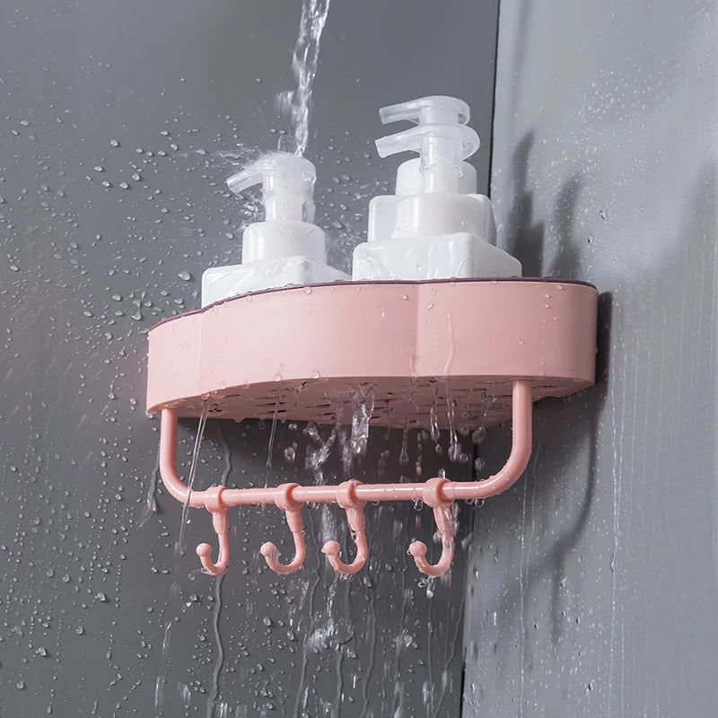 WALL-MOUNTED BATHROOM CORNER RACK WITH HOOKS