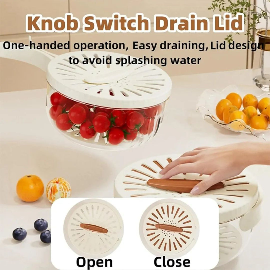 MULTIFUNCTIONAL FRUIT AND VEGETABLE DRAINING BASKET WITH LID