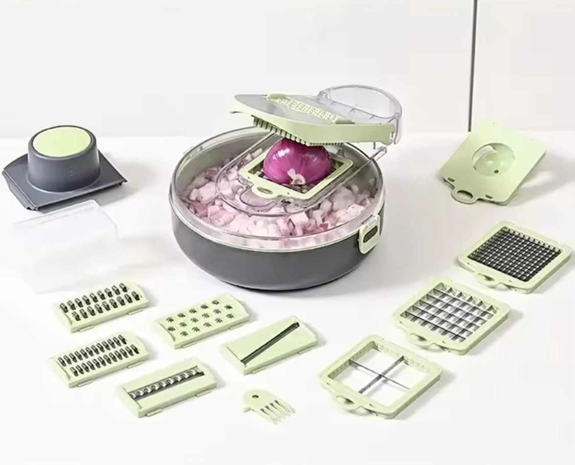 MANUAL 9 IN 1 VEGETABLE CHOPPER, DRAINING VEGETABLE CUTTER WITH STAINLESS STEEL BLADES