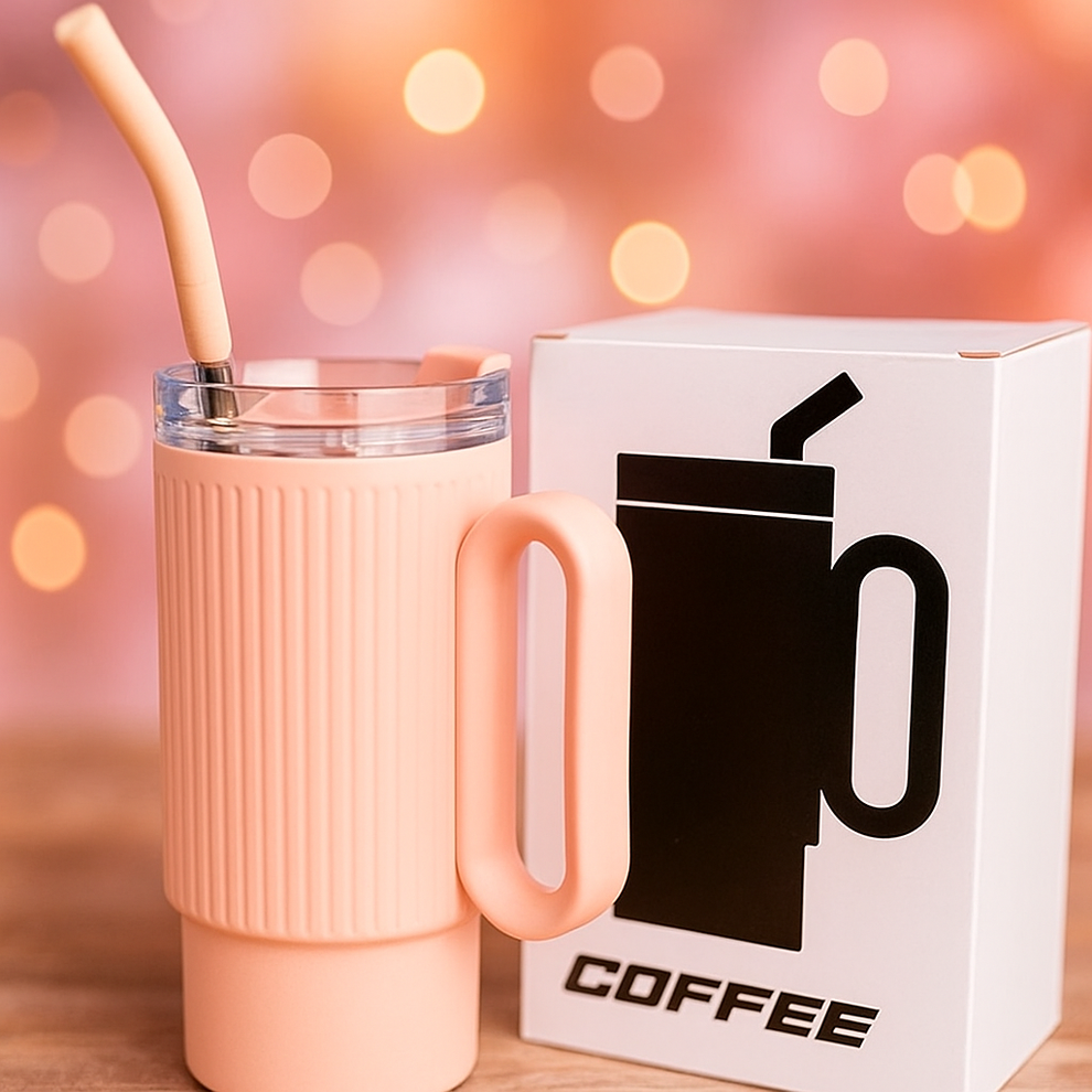 STAINLESS STEEL TUMBLER WITH STEEL STRAW (1100ML)