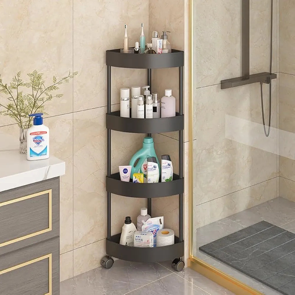 MULTIPURPOSE LAYER CORNER RACK PLASTIC & METAL ROD (4 LAYER) ✅