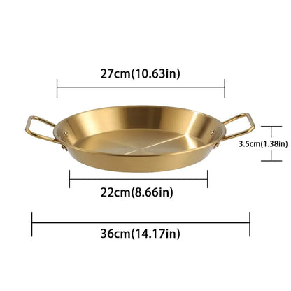 STAINLESS STEEL GOLDEN SERVING TRAY ROUND SPANISH SEAFOOD COOKING PAN