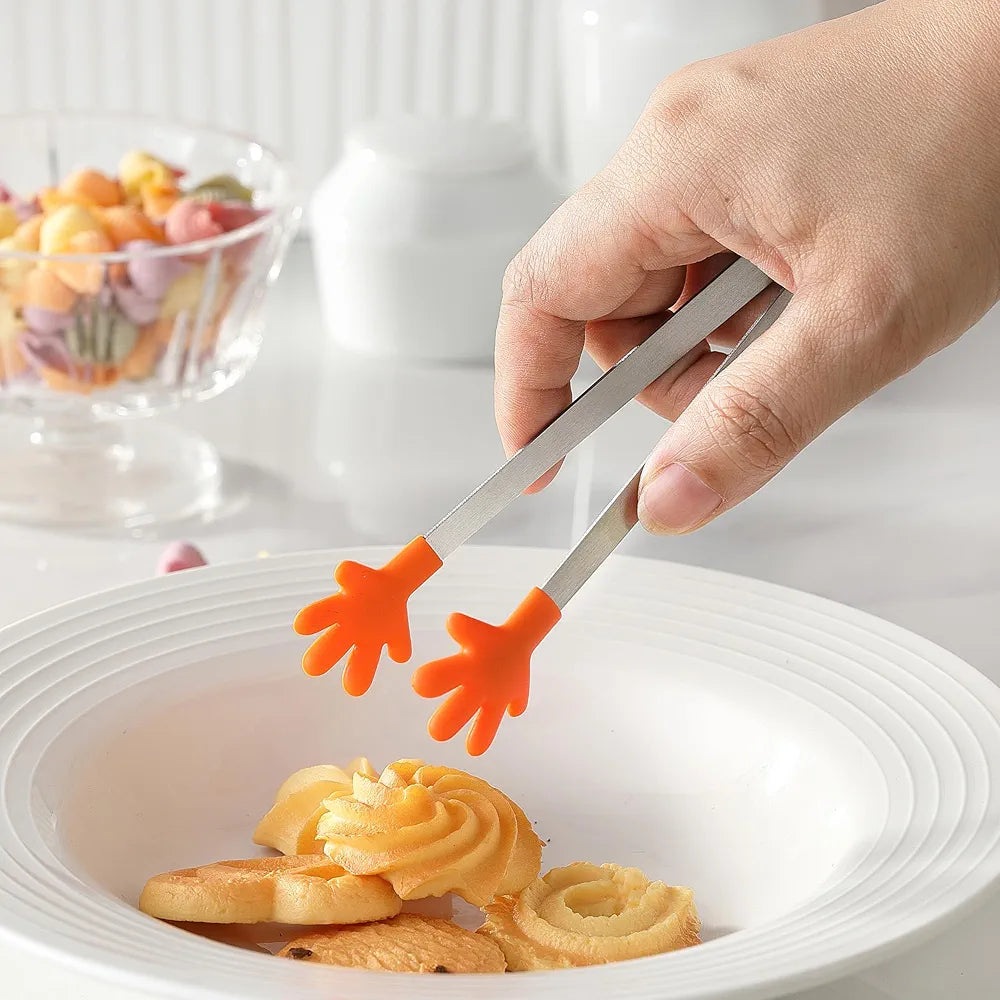 STAINLESS STEEL SILICONE MINI FOOD TONG (HAND SHAPED CLIP)