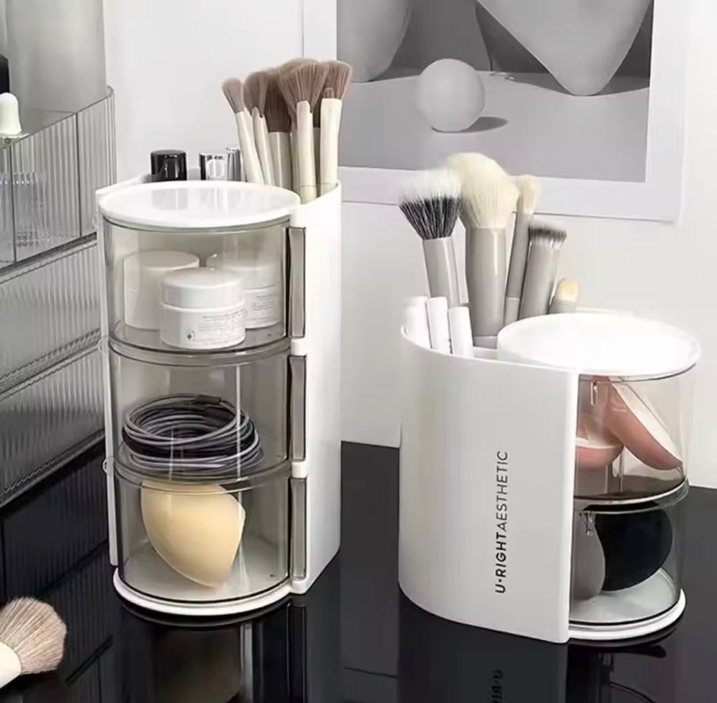 3 LAYER ROTATING MAKEUP BRUSH ORGANIZER