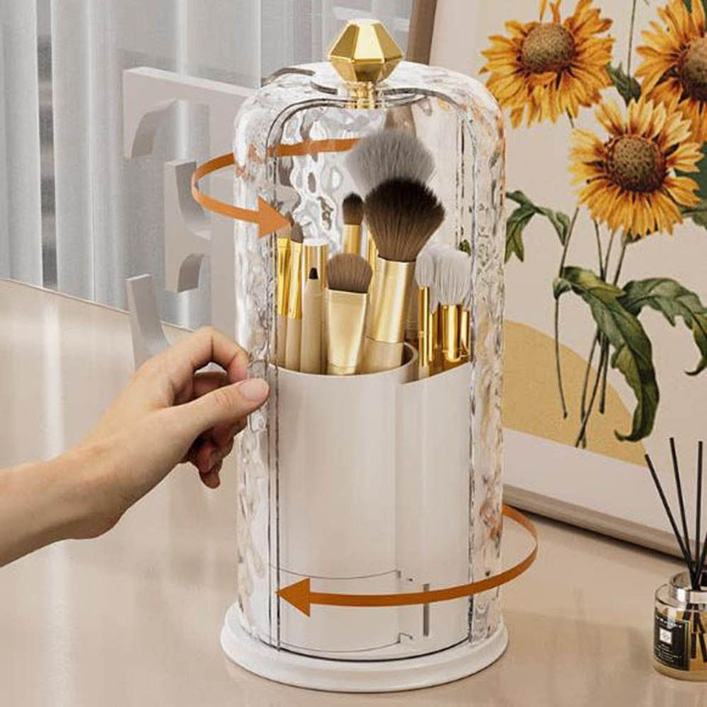 ROTATING MAKEUP BRUSH HOLDER WITH COVER