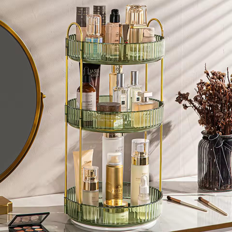CRYSTAL 3 TIER ROTATING COSMETICS ORGANIZER