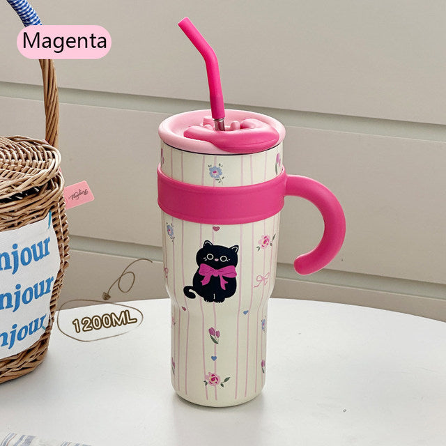 CUTE CARTOON ANIMAL TUMBLER WITH STRAW