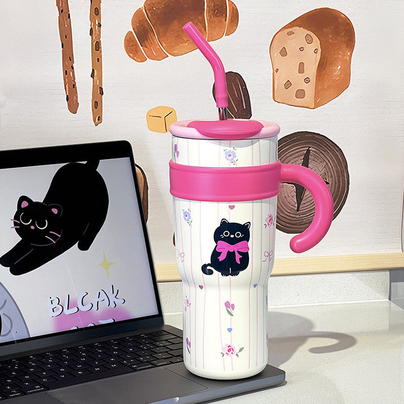 CUTE CARTOON ANIMAL TUMBLER WITH STRAW