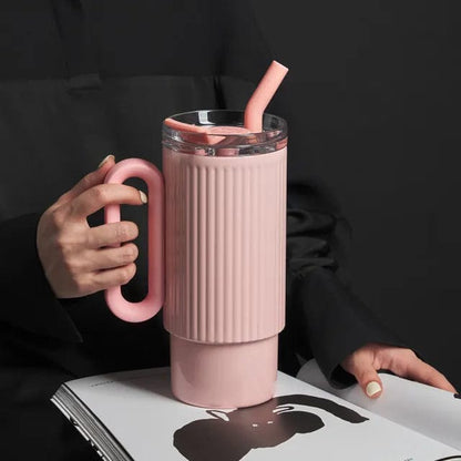 STAINLESS STEEL TUMBLER WITH STEEL STRAW (1100ML)
