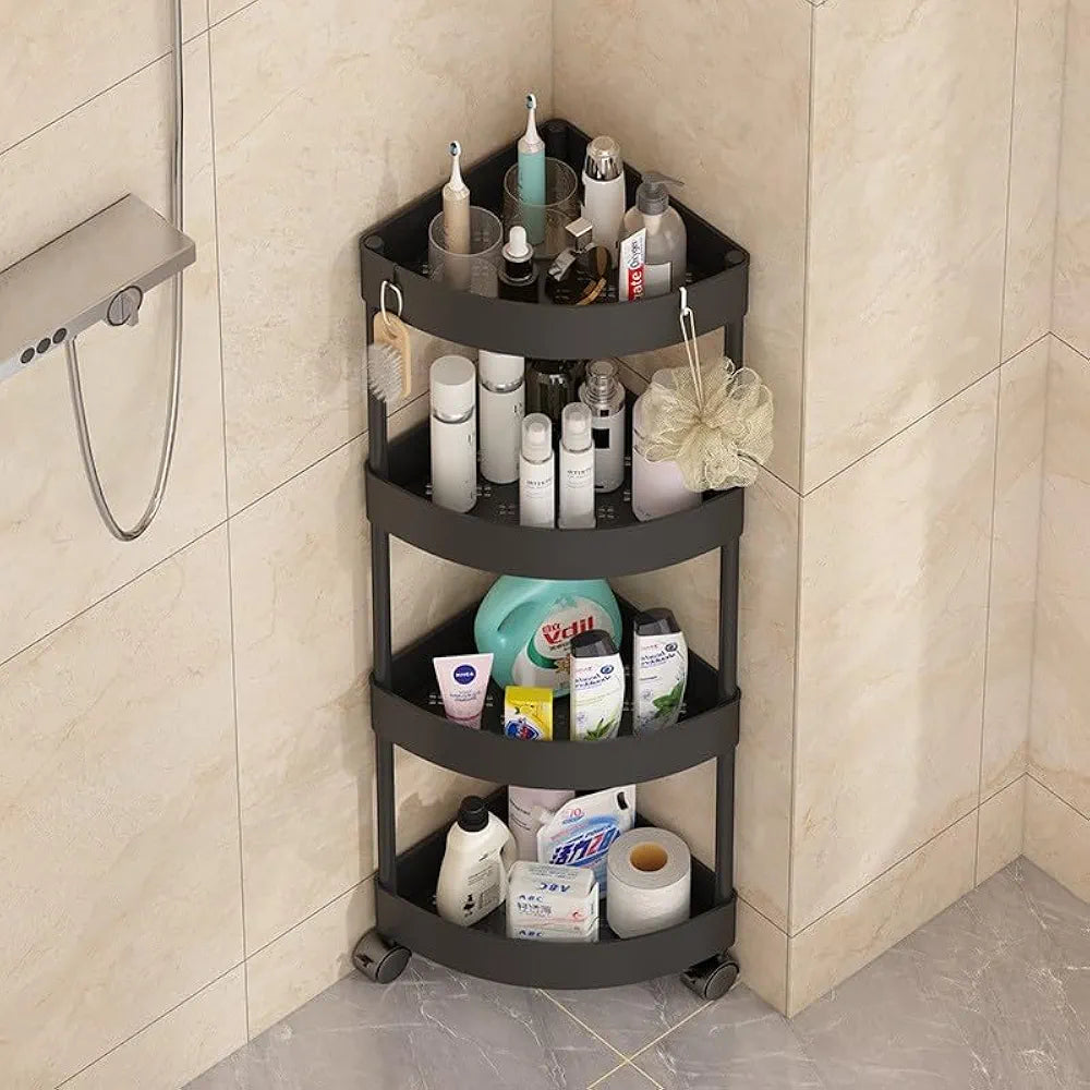 MULTIPURPOSE LAYER CORNER RACK PLASTIC & METAL ROD (4 LAYER) ✅