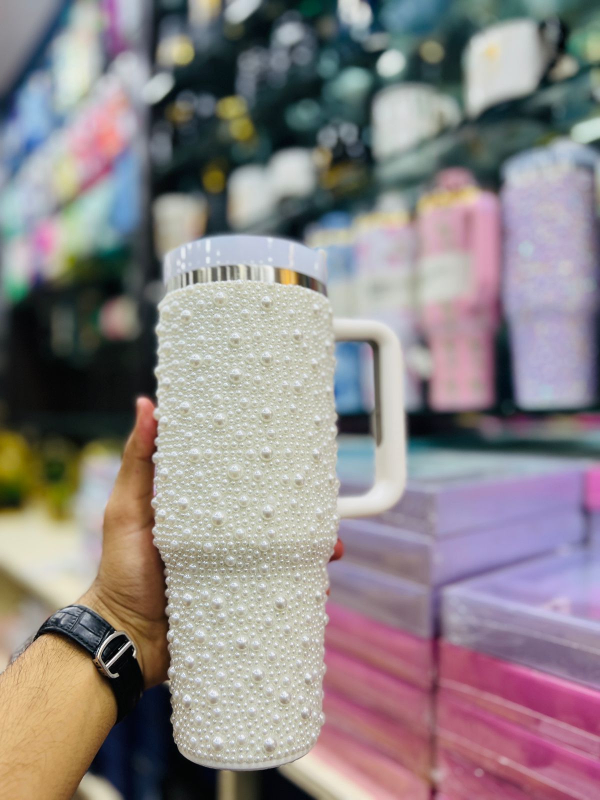 PEARL RHINESTONE TUMBLER (STAINLESS STEEL)