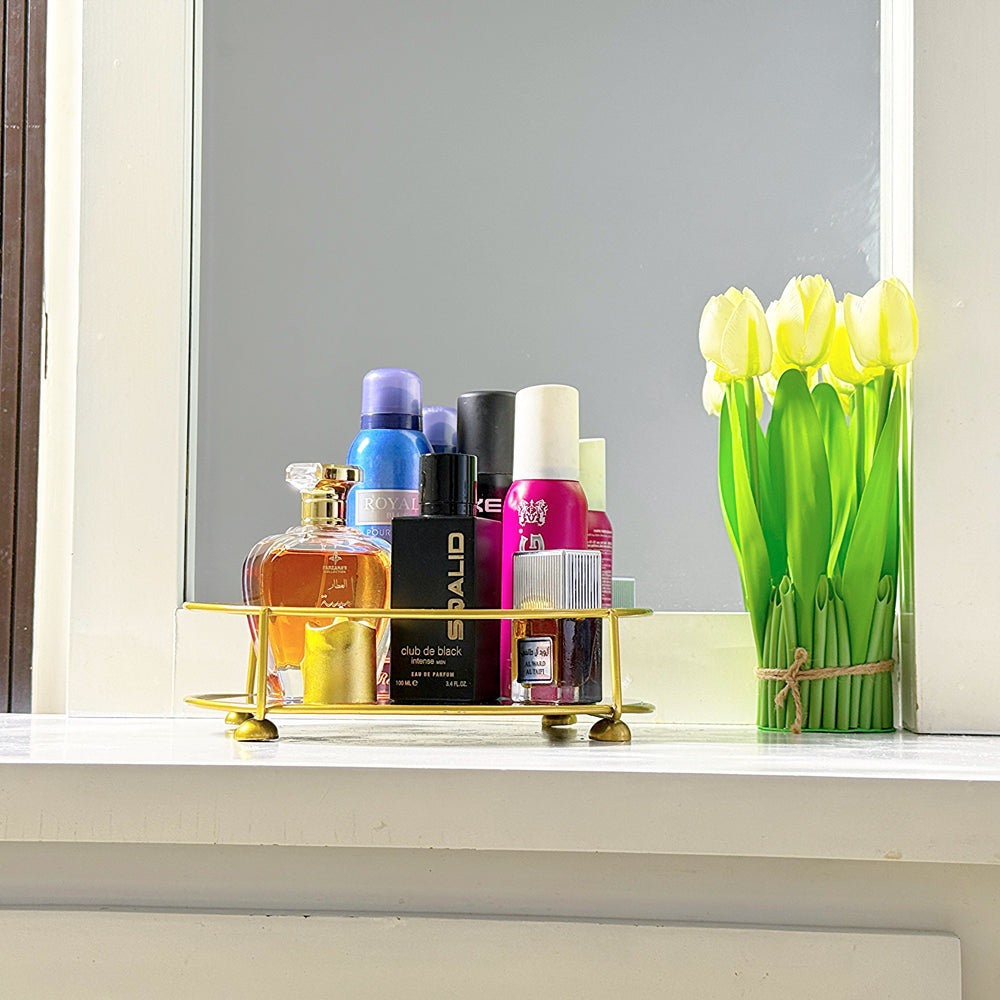 CLASSY GOLDEN VANITY DISPLAY WITH MIRROR