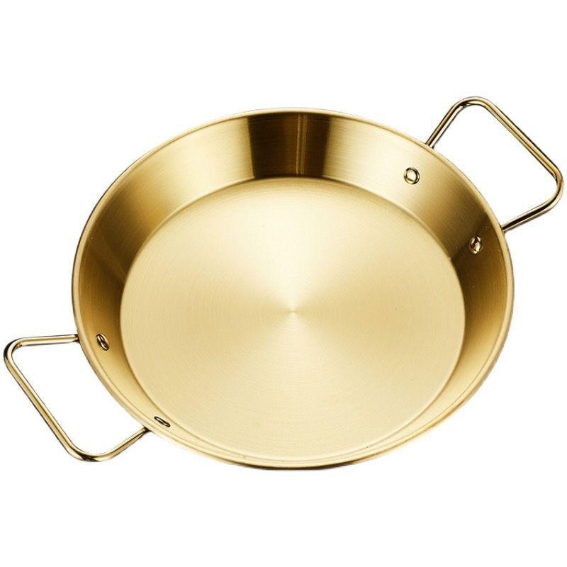 STAINLESS STEEL GOLDEN SERVING TRAY ROUND SPANISH SEAFOOD COOKING PAN