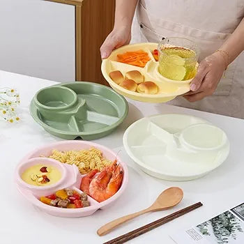 4 COMPARTMENT ROUND PLASTIC DINNER PLATE