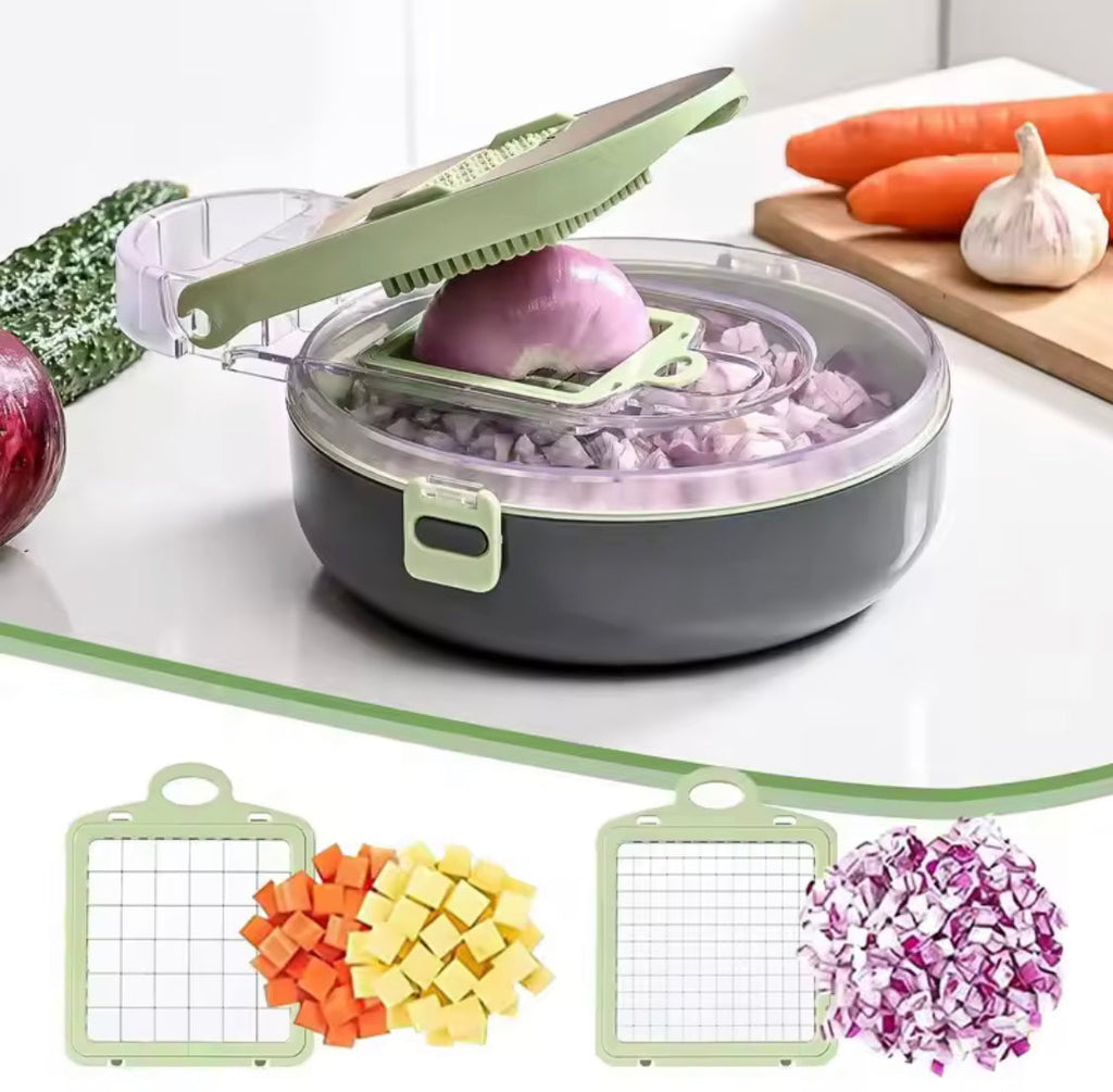 MANUAL 9 IN 1 VEGETABLE CHOPPER, DRAINING VEGETABLE CUTTER WITH STAINLESS STEEL BLADES