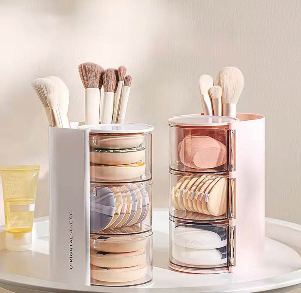 3 LAYER ROTATING MAKEUP BRUSH ORGANIZER