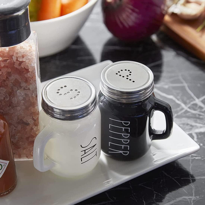 SALT AND PEPPER SHAKER SET, GLASS BLACK AND WHITE SHAKER SET
