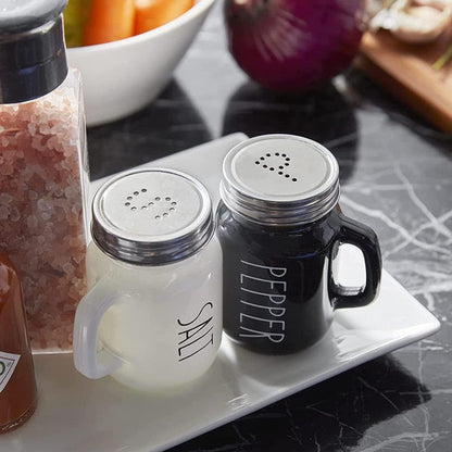 SALT AND PEPPER SHAKER SET, GLASS BLACK AND WHITE SHAKER SET