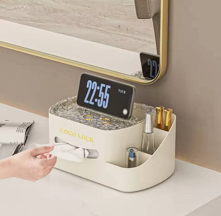COSMETIC ORGANIZER WITH TISSUE BOX