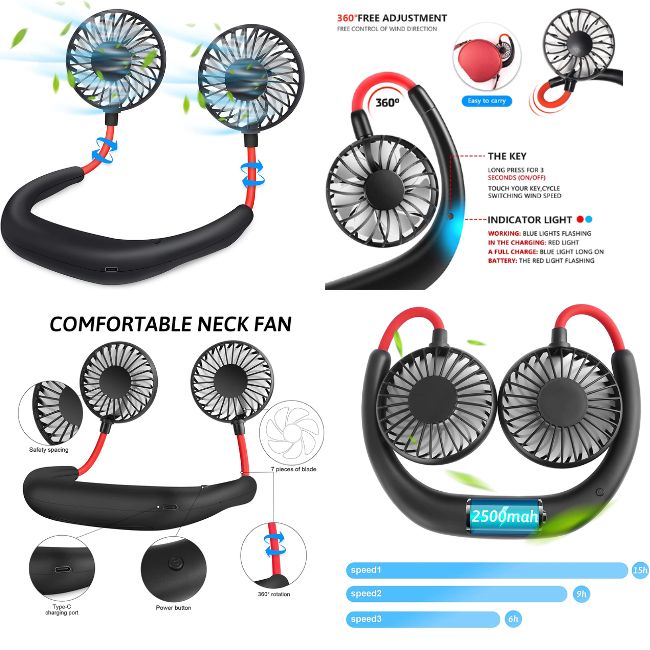 PORTABLE HANGING NECK FAN RECHARGEABLE