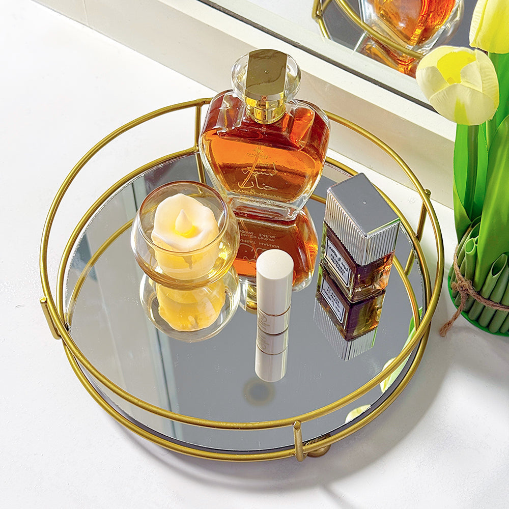CLASSY GOLDEN VANITY DISPLAY WITH MIRROR