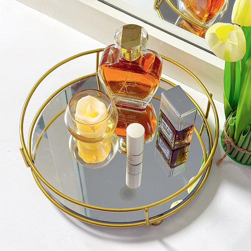 CLASSY GOLDEN VANITY DISPLAY WITH MIRROR