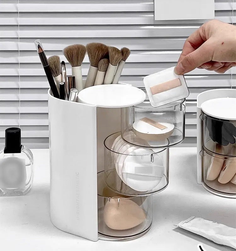 3 LAYER ROTATING MAKEUP BRUSH ORGANIZER