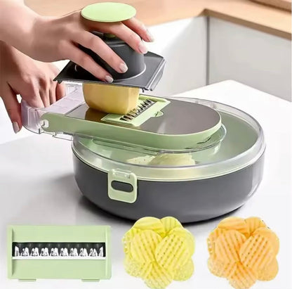 MANUAL 9 IN 1 VEGETABLE CHOPPER, DRAINING VEGETABLE CUTTER WITH STAINLESS STEEL BLADES