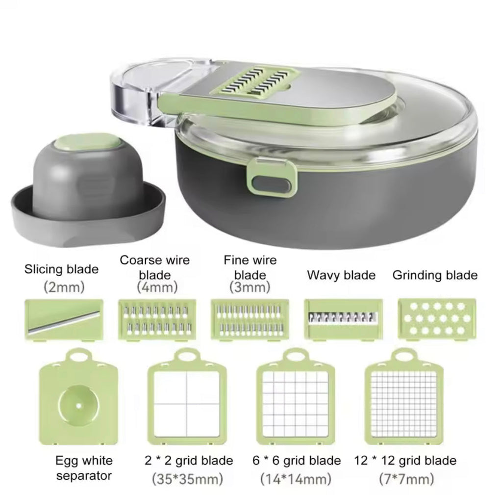 MANUAL 9 IN 1 VEGETABLE CHOPPER, DRAINING VEGETABLE CUTTER WITH STAINLESS STEEL BLADES