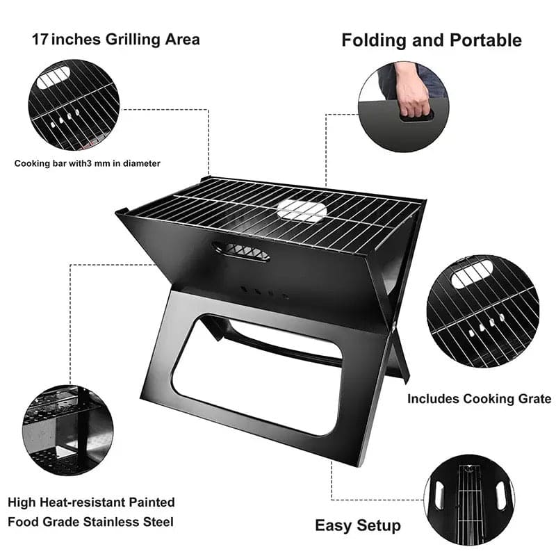 FOLDABLE PORTABLE CHARCOAL BBQ GRILL